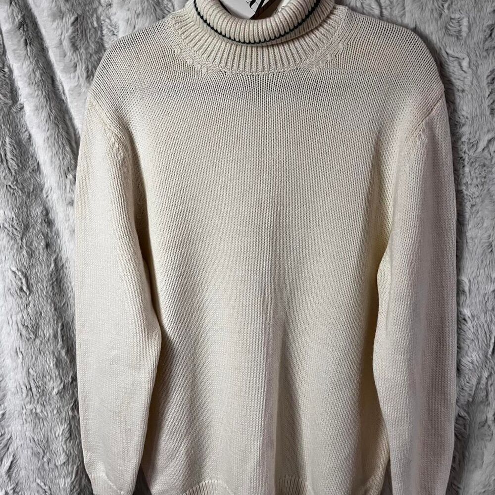 NWT ZARA SIZE LARGE Cream with green stripe trim TURTLENECK sweater